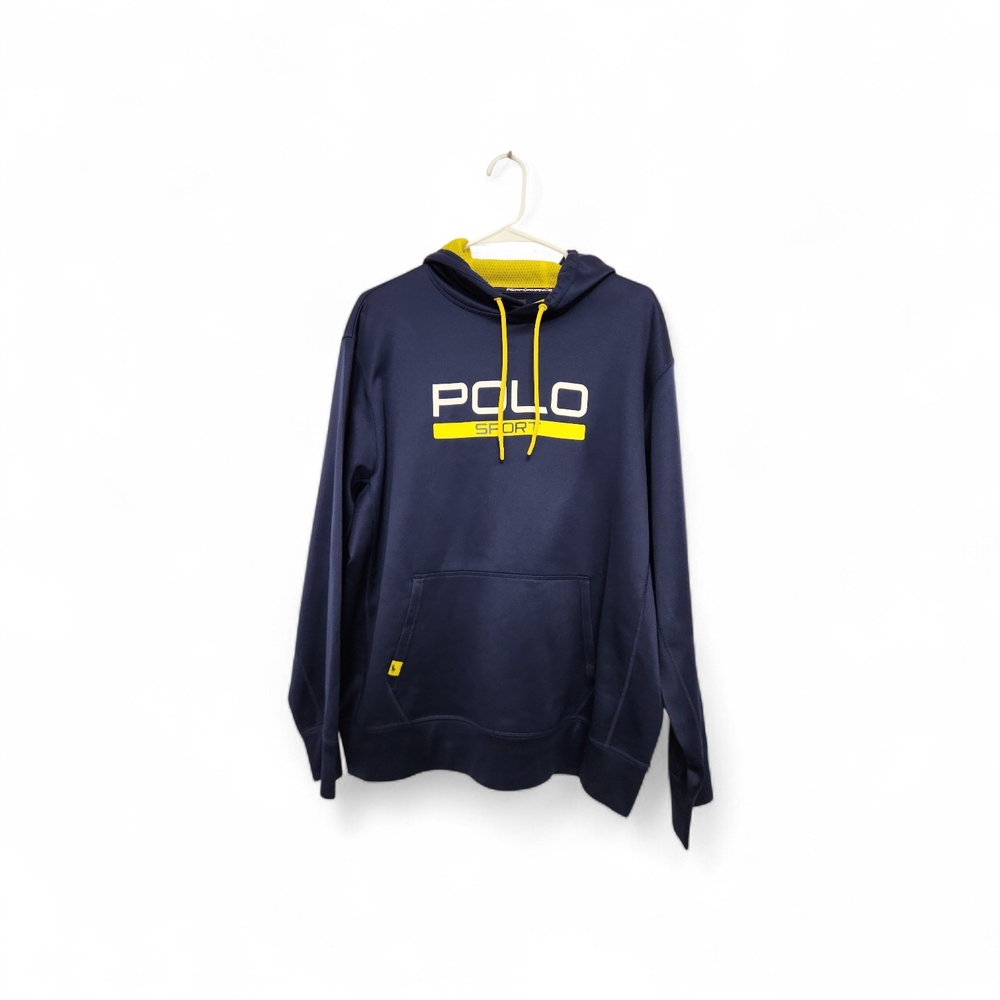 Polo by Ralph Lauren Men's Dark Blue Hoodie with Yellow Accents - Picture 6 of 7